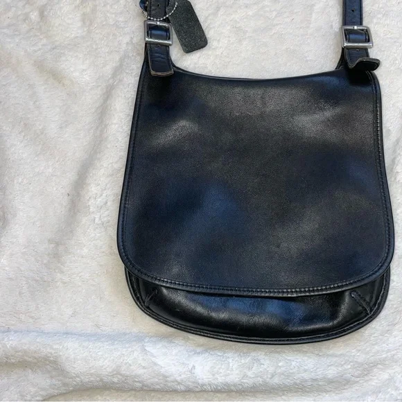 Coach Vintage Legacy Slim Saddle Crossbody Bag Charcoal Black Leather - Picture 2 of 5